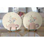 - Supla2li-8138-Gorsel2 - Realhomes  Realhomes Pastel Zemin Üzerinde Yaprak Desenli Dijital Baskılı Modern 2'li Yuvarlak Servis Altlığı - Supla Realhomes