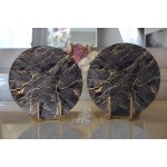 - Supla2li-8145-Gorsel2 - Realhomes  Realhomes Siyah Zemin Üzerinde Gold Detaylı Mermer Desenli Modern 2'li Yuvarlak Servis Altlığı - Supla Realhomes