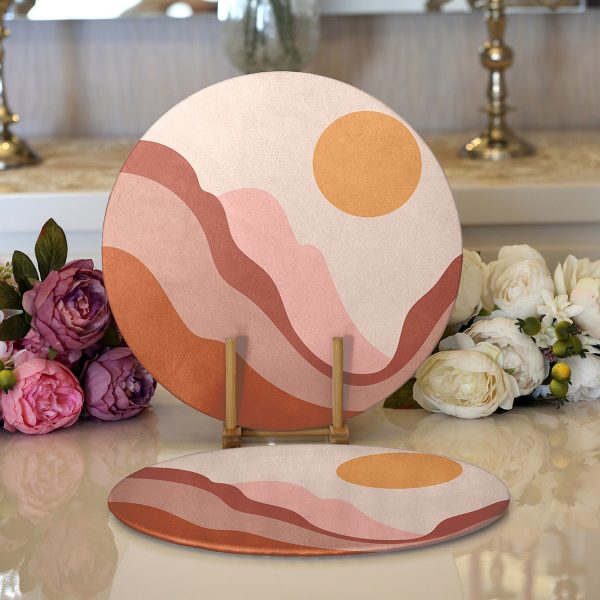 - Supla2li-8150-Gorsel1 - Realhomes  Realhomes Beyaz Zemin Üzerinde Renkli Geometrik Desenli Dijital Baskılı Modern 2'li Yuvarlak Servis Altlığı - Supla Realhomes