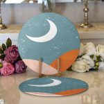 - Supla2li-8152-Gorsel1 - Realhomes Realhomes Pastel Zemin Üzerinde Ay Desenli Dijital Baskılı Modern 2'li Yuvarlak Servis Altlığı - Supla Realhomes