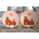 - Supla2li-8154-Gorsel2 - Realhomes  Realhomes Pastel Zemin Üzerinde Güneş Desenli Dijital Baskılı Modern 2'li Yuvarlak Servis Altlığı - Supla Realhomes