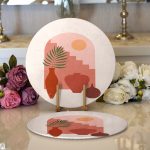 - Supla2li-8156-Gorsel1 - Realhomes Realhomes Pastel Zemin Üzerinde Güneş Desenli Dijital Baskılı Modern 2'li Yuvarlak Servis Altlığı - Supla Realhomes