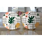 Realhomes Beyaz Zemin Üzerinde Yaprak Desenli Dijital Baskılı Modern 2'li Yuvarlak Servis Altlığı - Supla Realhomes