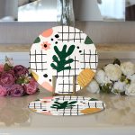 Realhomes Beyaz Zemin Üzerinde Yaprak Desenli Dijital Baskılı Modern 2'li Yuvarlak Servis Altlığı - Supla Realhomes