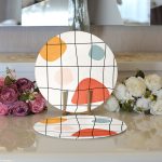 - Supla2li-8158-Gorsel3 - Realhomes Realhomes Beyaz Zeminli Geometrik Desenli Dijital Baskılı Modern 2'li Yuvarlak Servis Altlığı - Supla Realhomes