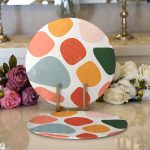 - Supla2li-8159-Gorsel1 - Realhomes Realhomes Beyaz Zeminli Geometrik Desenli Dijital Baskılı Modern 2'li Yuvarlak Servis Altlığı - Supla Realhomes