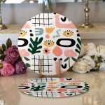 - Supla2li-8160-Gorsel1 - Realhomes Realhomes Beyaz Zeminli Geometrik Desenli Dijital Baskılı Modern 2'li Yuvarlak Servis Altlığı - Supla Realhomes