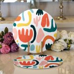 Realhomes Beyaz Zeminli Geometrik Desenli Dijital Baskılı Modern 2'li Yuvarlak Servis Altlığı - Supla Realhomes