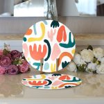 Realhomes Beyaz Zeminli Geometrik Desenli Dijital Baskılı Modern 2'li Yuvarlak Servis Altlığı - Supla Realhomes