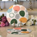 Realhomes Beyaz Zeminli Geometrik Desenli Dijital Baskılı Modern 2'li Yuvarlak Servis Altlığı - Supla Realhomes