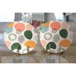 Realhomes Beyaz Zeminli Geometrik Desenli Dijital Baskılı Modern 2'li Yuvarlak Servis Altlığı - Supla Realhomes