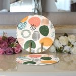 Realhomes Beyaz Zeminli Geometrik Desenli Dijital Baskılı Modern 2'li Yuvarlak Servis Altlığı - Supla Realhomes