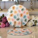 - Supla2li-8163-Gorsel1 - Realhomes Realhomes Pastel Zeminli Geometrik Desenli Dijital Baskılı Modern 2'li Yuvarlak Servis Altlığı - Supla Realhomes