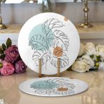 Realhomes Beyaz Zemin Üzerinde Yaprak Desenli Dijital Baskılı Modern 2'li Yuvarlak Servis Altlığı - Supla Realhomes