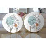 Realhomes Beyaz Zemin Üzerinde Yaprak Desenli Dijital Baskılı Modern 2'li Yuvarlak Servis Altlığı - Supla Realhomes