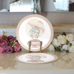 Realhomes Pastel Zemin Üzerinde Yaprak Desenli Dijital Baskılı Modern 2'li Yuvarlak Servis Altlığı - Supla Realhomes