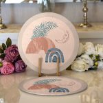 - Supla2li-8175-Gorsel1 - Realhomes  Realhomes Pastel Zeminli Geometrik Desenli Dijital Baskılı Modern 2'li Yuvarlak Servis Altlığı - Supla Realhomes