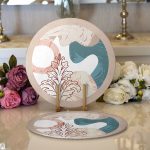 - Supla2li-8177-Gorsel1 - Realhomes Realhomes Pastel Zeminli Geometrik Desenli Dijital Baskılı Modern 2'li Yuvarlak Servis Altlığı - Supla Realhomes