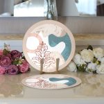 - Supla2li-8177-Gorsel3 - Realhomes Realhomes Pastel Zeminli Geometrik Desenli Dijital Baskılı Modern 2'li Yuvarlak Servis Altlığı - Supla Realhomes