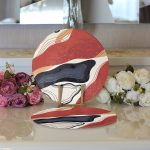 - Supla2li-8181-Gorsel3 - Realhomes Realhomes Renkli Zeminli Geometrik Desenli Dijital Baskılı Modern 2'li Yuvarlak Servis Altlığı - Supla Realhomes