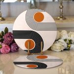 - Supla2li-8186-Gorsel1 - Realhomes Realhomes Renkli Zeminli Geometrik Desenli Dijital Baskılı Modern 2'li Yuvarlak Servis Altlığı - Supla Realhomes