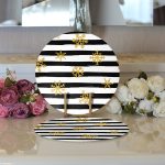 - Supla2li-8206-Gorsel3 - Realhomes Realhomes Beyaz Zemin Üzerinde Siyah Çizgili Gold Detaylı Kartanesi 2'li Yuvarlak Servis Altlığı - Supla Realhomes