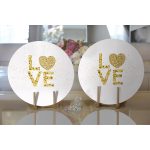 Realhomes Beyaz Zeminli Gold Renkli Love Yazılı Dijital Baskılı Modern 2'li Yuvarlak Servis Altlığı - Supla Realhomes