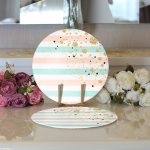 Realhomes Beyaz Zemin Üzerinde Renkli Yatay Çizgili Gold Detaylı 2'li Yuvarlak Servis Altlığı - Supla Realhomes