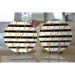 - Supla2li-8227-Gorsel2 - Realhomes Realhomes Beyaz Zemin Üzerinde Siyah Çizgili Gold Detaylı Yaprak Desenli 2'li Yuvarlak Servis Altlığı - Supla Realhomes