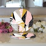 Realhomes Beyaz Zemin Üzerinde Renkli Geometrik Desenli Dijital Baskılı Modern 2'li Yuvarlak Servis Altlığı - Supla Realhomes