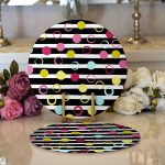 - Supla2li-8233-Gorsel1 - Realhomes Realhomes Beyaz Zeminüzerinde Yatay Çizgili Renkli Puantiyeli 2'li Yuvarlak Servis Altlığı - Supla Realhomes