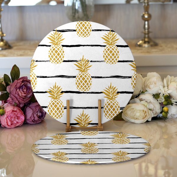 Realhomes Beyaz Zeminli Siyah Zebra Desenli Dijital Baskılı Modern 2'li Yuvarlak Servis Altlığı - Supla Realhomes