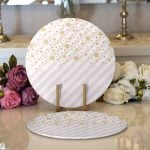 Realhomes Beyaz Zeminli Pembe Yatay Çizgili Gold Detaylı Yıldız Desenli 2'li Yuvarlak Servis Altlığı - Supla Realhomes