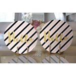 - Supla2li-8245-Gorsel2 - Realhomes Realhomes Beyaz Zemin Üzerinde Renkli Yatay Çizgili Gold Detaylı Hello Yazılı 2'li Yuvarlak Servis Altlığı - Supla Realhomes