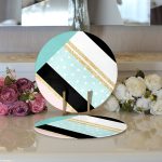 - Supla2li-8259-Gorsel3 - Realhomes  Realhomes Renkli Zemin Üzerinde Gold Detaylı Geometrik Çizimli 2'li Yuvarlak Servis Altlığı - Supla Realhomes