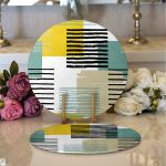 - Supla2li-8273-Gorsel1 - Realhomes Realhomes Beyaz Zemin Üzerinde Renkli Çizgili Geometrik Desenli 2'li Yuvarlak Servis Altlığı - Supla Realhomes