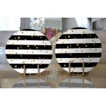 Realhomes Beyaz Zemin Üzerinde Siyah Yatay Çizgili Gold Detaylı Puantiyeli 2'li Yuvarlak Servis Altlığı - Supla Realhomes