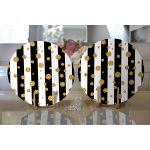 - Supla2li-8282-Gorsel2 - Realhomes Realhomes Beyaz Zemin Üzerinde Siyah Çizgili Gold Detaylı Puantiyeli 2'li Yuvarlak Servis Altlığı - Supla Realhomes