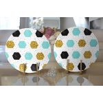 Realhomes Beyaz Zemin Üzerinde Gold Detaylı Geometrik Desenli 2'li Yuvarlak Servis Altlığı - Supla Realhomes