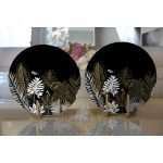 - Supla2li-8290-Gorsel2 - Realhomes Realhomes Siyah Zemin Üzerinde Gold Detaylı Yaprak Desenli Modern 2'li Yuvarlak Servis Altlığı - Supla Realhomes