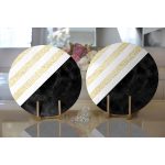 - Supla2li-8291-Gorsel2 - Realhomes Realhomes Beyaz Zemin Üzerinde Siyah Mermer Detaylı Gold Yatay Çizgili 2'li Yuvarlak Servis Altlığı - Supla Realhomes