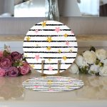 - Supla2li-8292-Gorsel3 - Realhomes Realhomes Beyaz Zemin Üzerinde Siyah Çizgili Renkli Yıldız Desenli 2'li Yuvarlak Servis Altlığı - Supla Realhomes