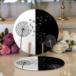 Realhomes Siyah Beyaz Zeminli Çiçek Desenli Dijital Baskılı Modern 2'li Yuvarlak Servis Altlığı - Supla Realhomes