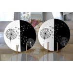 Realhomes Siyah Beyaz Zeminli Çiçek Desenli Dijital Baskılı Modern 2'li Yuvarlak Servis Altlığı - Supla Realhomes