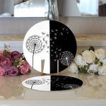 Realhomes Siyah Beyaz Zeminli Çiçek Desenli Dijital Baskılı Modern 2'li Yuvarlak Servis Altlığı - Supla Realhomes