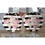 Realhomes Beyaz Zemin Üzerinde Siyah Yatay Çizgili Çiçek Desenli 2'li Yuvarlak Servis Altlığı - Supla Realhomes