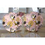 Realhomes Pastel Zemin Üzerinde Gold Detaylı Yaprak Desenli Modern 2'li Yuvarlak Servis Altlığı - Supla Realhomes