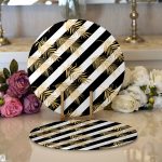 Realhomes Beyaz Zemin Üzerinde Gold Detaylı Yaprak Desenli Modern 2'li Yuvarlak Servis Altlığı - Supla Realhomes