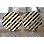 Realhomes Beyaz Zemin Üzerinde Gold Detaylı Yaprak Desenli Modern 2'li Yuvarlak Servis Altlığı - Supla Realhomes