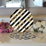 Realhomes Beyaz Zemin Üzerinde Gold Detaylı Yaprak Desenli Modern 2'li Yuvarlak Servis Altlığı - Supla Realhomes